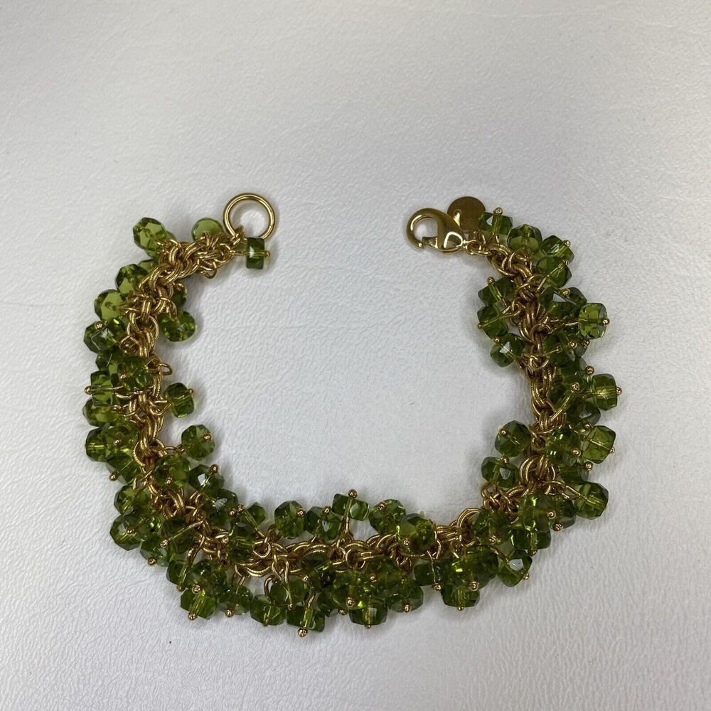 Roberta Chiarella Green Crystal Dangle Beaded Bracelet Gold Tone - Picture 4 of 7